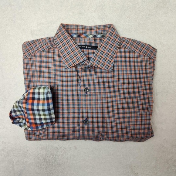 Hammer Made Other - Hammer Made Shirt Mens 17 Orange Plaid Button Up Long Sleeve Cotton Woven